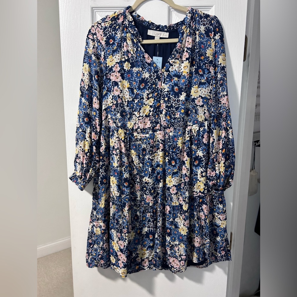 NWT LOFT Petite Desert Garden Tiered Pocket Dress Petitie Medium